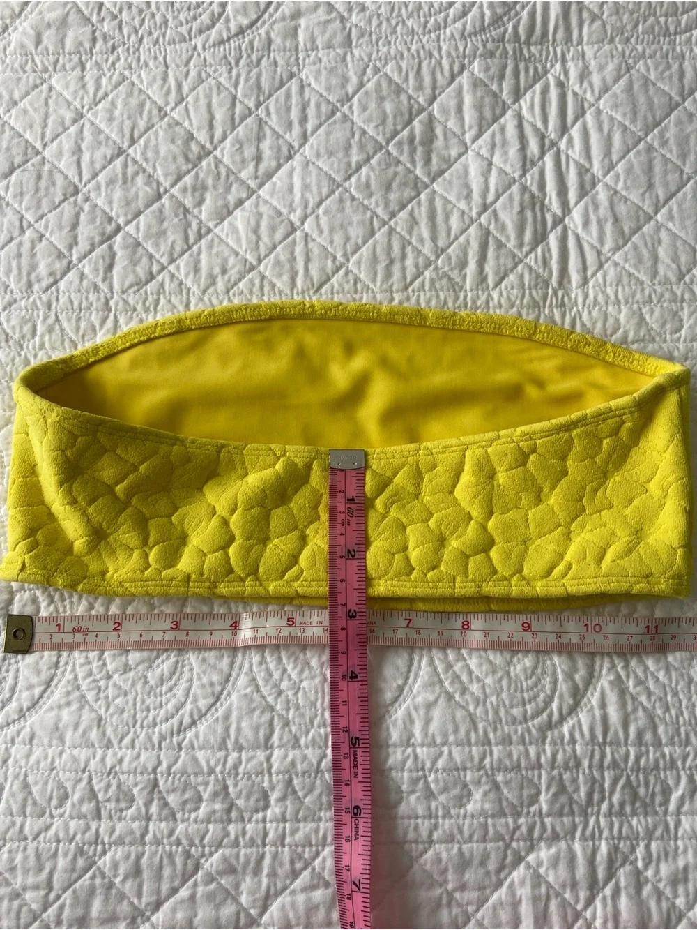 Frankies Bikinis Bandeau Bikini Top Bright Yellow Textured Floral Small